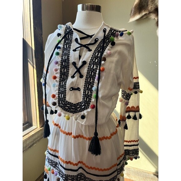 Dodo Bar Or Pom Pom Tassel Colorful Boho Summer Maxi Dress Small - Picture 2 of 10